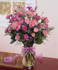 Pretty Pink Carnations in Clear Vase